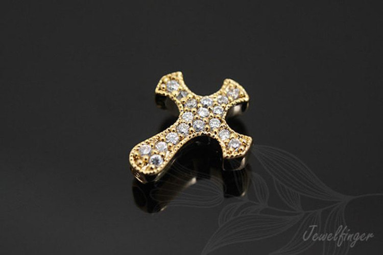 [W] H1115-Gold Plated-CZ Cross Beads (10pcs), [PRODUCT_SEARCH_KEYWORD], JEWELFINGER-INBEAD, [CURRENT_CATE_NAME]