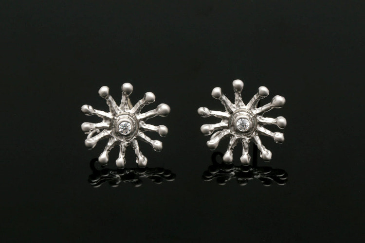 [W] S366-Matt Rhodium Plated-(10pairs)-CZ Sun Earrings-Jewelry Findings -Silver Post, [PRODUCT_SEARCH_KEYWORD], JEWELFINGER-INBEAD, [CURRENT_CATE_NAME]