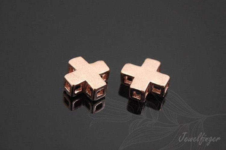 [W] S418-Pink Gold Plated-(20pcs)-Cross Brass Bead-7.5mm Sand Grinding Tiny Cross Pendant-Wholesale Metal Beads, [PRODUCT_SEARCH_KEYWORD], JEWELFINGER-INBEAD, [CURRENT_CATE_NAME]