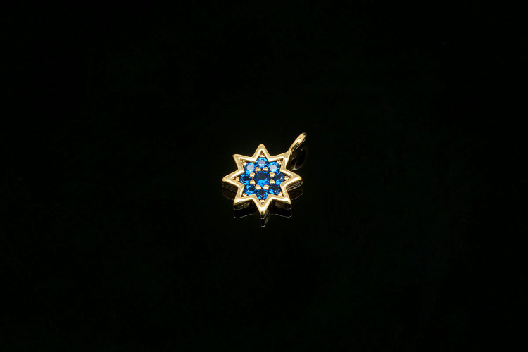 [W] F207-Gold Plated-(20pcs)-7*9mm Blue Sapphire Cubic Sun Charms-Necklace Earrings Making Supply-Wholesale Charms, [PRODUCT_SEARCH_KEYWORD], JEWELFINGER-INBEAD, [CURRENT_CATE_NAME]