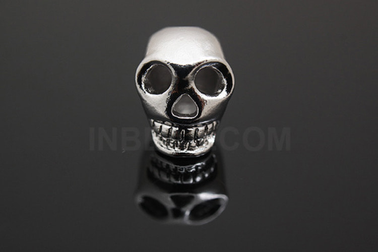M544-Rhodium Plated-(2pcs)-Skull Beads-Wholesale Metal Beads, [PRODUCT_SEARCH_KEYWORD], JEWELFINGER-INBEAD, [CURRENT_CATE_NAME]