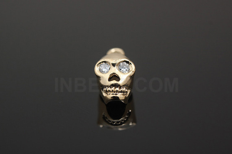 M548-Gold Plated-(2pcs)-CZ Skull Beads-Wholesale Metal Beads, [PRODUCT_SEARCH_KEYWORD], JEWELFINGER-INBEAD, [CURRENT_CATE_NAME]
