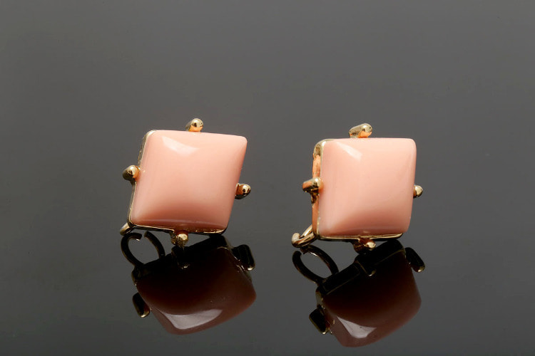 R043-Gold Plated-(1pairs)-13*15mm Pink Color Epoxy Earrings-Unique Earrings-Jewelry Findings-Titanium Post, [PRODUCT_SEARCH_KEYWORD], JEWELFINGER-INBEAD, [CURRENT_CATE_NAME]