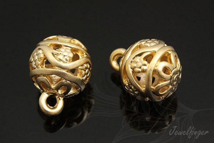 B571-Matt Gold Plated-(2pcs)-11mm Round Ball Chams-Flower Ball beads-Wholesale Charms, [PRODUCT_SEARCH_KEYWORD], JEWELFINGER-INBEAD, [CURRENT_CATE_NAME]