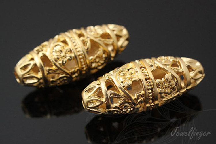 B516-Matt Gold Plated-Flower Oval Beads (2pcs), [PRODUCT_SEARCH_KEYWORD], JEWELFINGER-INBEAD, [CURRENT_CATE_NAME]