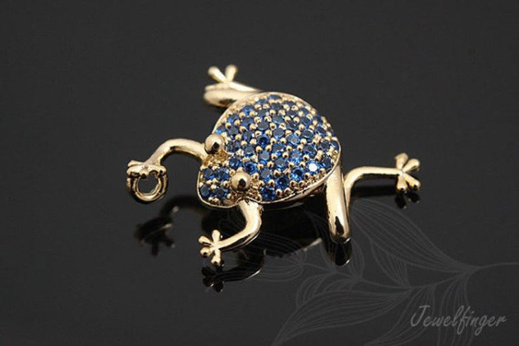 S441-Gold Plated-(1piece)-16.5*19 mm Cubic Frog Beads-Brass Frog Pendant-Sapphire Cubic Frog Charms-Wholesale Metal Beads, [PRODUCT_SEARCH_KEYWORD], JEWELFINGER-INBEAD, [CURRENT_CATE_NAME]