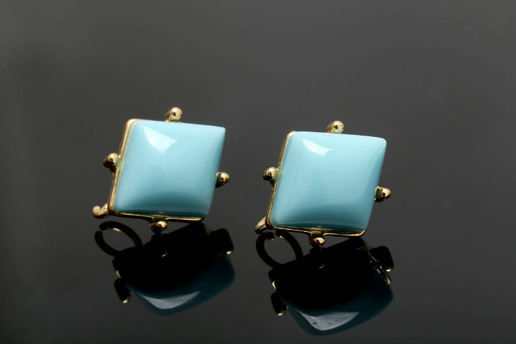 R041-Gold Plated-(1pairs)-13*15mm Turquoise Color Epoxy Earrings-Unique Earrings-Jewelry Findings-Titanium Post, [PRODUCT_SEARCH_KEYWORD], JEWELFINGER-INBEAD, [CURRENT_CATE_NAME]