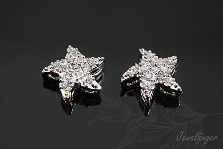 K889-Rhodium Plated-(2pcs)-9mm Cubic Starfish Metal Beads-Brass Starfish Pendant-Cubic Starfish Charms-Wholesale Metal Beads, [PRODUCT_SEARCH_KEYWORD], JEWELFINGER-INBEAD, [CURRENT_CATE_NAME]
