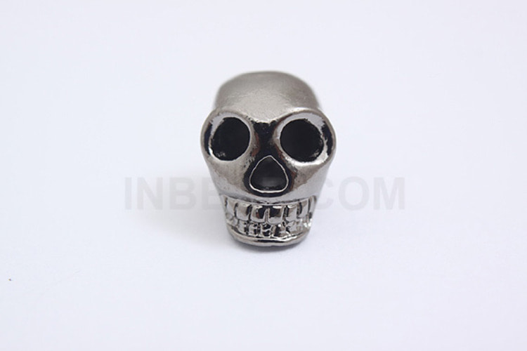 M543-Black Plated-(2pcs)-Skull Beads-Wholesale Metal Beads, [PRODUCT_SEARCH_KEYWORD], JEWELFINGER-INBEAD, [CURRENT_CATE_NAME]