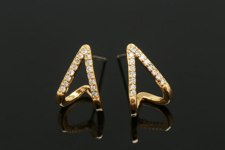 [W] CH4034-Gold Plated-(10pairs)-CZ 2Line Earrings-Simple Earrings,Everyday Jewelry,Wedding Jewelry-Jewelry Findings-Silver Post, [PRODUCT_SEARCH_KEYWORD], JEWELFINGER-INBEAD, [CURRENT_CATE_NAME]