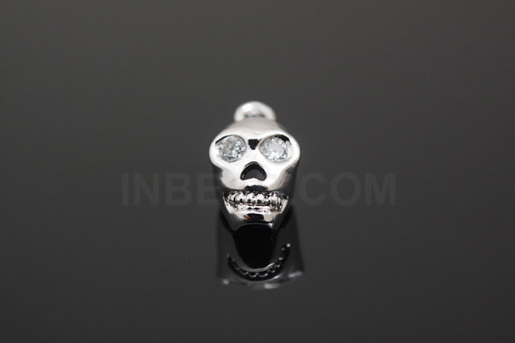 M547-Rhodium Plated-(2pcs)-CZ Skull Beads-Wholesale Metal Beads, [PRODUCT_SEARCH_KEYWORD], JEWELFINGER-INBEAD, [CURRENT_CATE_NAME]