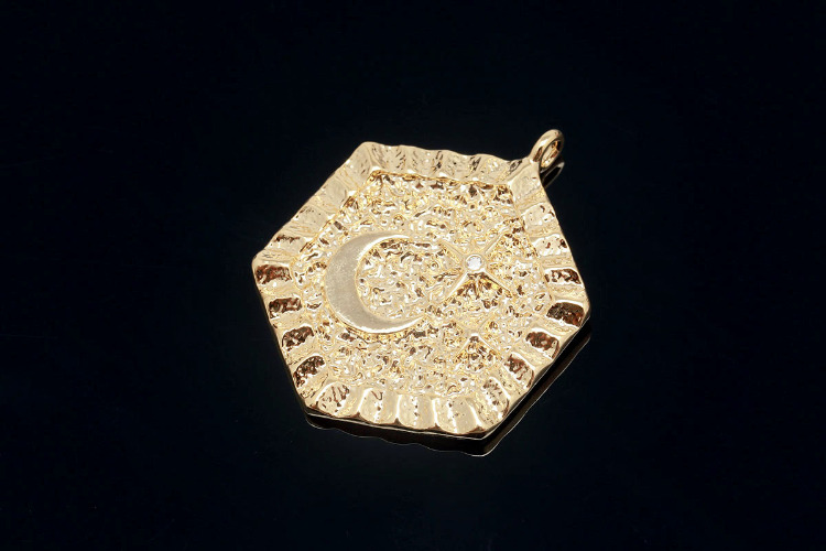 F210-Gold Plated-(2pcs)-CZ Star&amp;Moon Charms-Cubic Sun,Moon Pendant-Wholesale Pendants, [PRODUCT_SEARCH_KEYWORD], JEWELFINGER-INBEAD, [CURRENT_CATE_NAME]