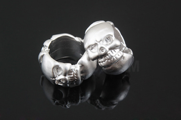 H156-Matt Rhodium Plated-(2pcs)-Skull Rondelle Beads-Wholesale Metal Rondell, [PRODUCT_SEARCH_KEYWORD], JEWELFINGER-INBEAD, [CURRENT_CATE_NAME]