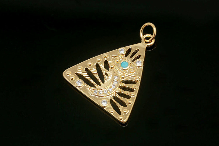 [W] CH3007-Gold Plated-(20pcs)-Evil Eye Triangle Pendant-CZ Moon Charms-Wholesale Pendants, [PRODUCT_SEARCH_KEYWORD], JEWELFINGER-INBEAD, [CURRENT_CATE_NAME]