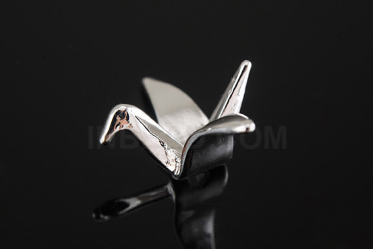 B649-Rhodium Plated-(2pcs)-Paper Crane Metal Beads-Wholesale Metal Beads, [PRODUCT_SEARCH_KEYWORD], JEWELFINGER-INBEAD, [CURRENT_CATE_NAME]