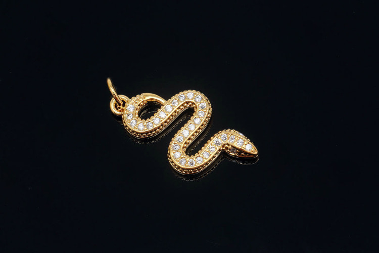 CH3003-Gold Plated-(2pcs)-Cubic Snake Charms-Snake Pendant-Necklace Earrings Making Supply-Wholesale Pendants, [PRODUCT_SEARCH_KEYWORD], JEWELFINGER-INBEAD, [CURRENT_CATE_NAME]
