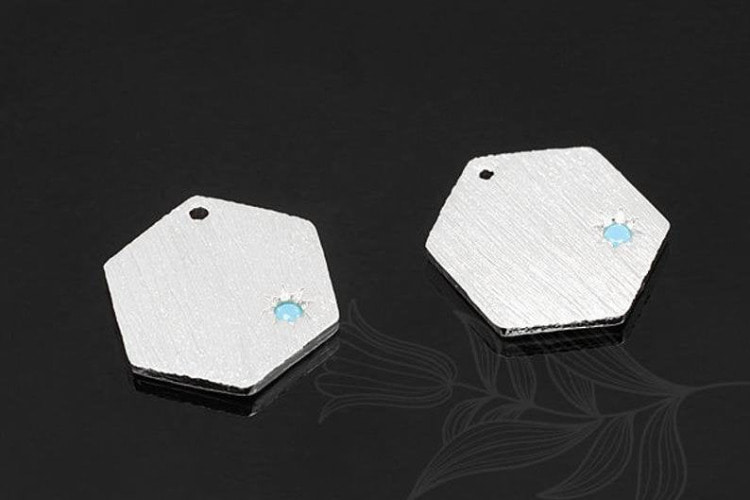 M1723-Rhodium Plated-(2pcs)-CZ Hexagon-Turquoise-Wholesale Charms, [PRODUCT_SEARCH_KEYWORD], JEWELFINGER-INBEAD, [CURRENT_CATE_NAME]