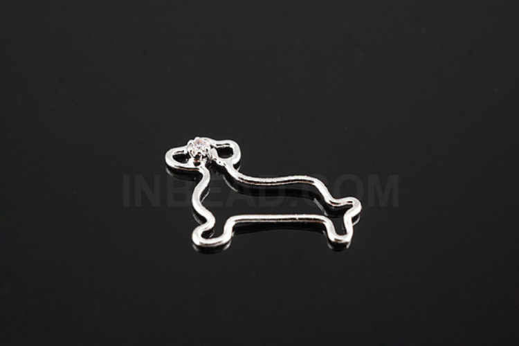 S193-Rhodium Plated-(2pcs)-Wire Dog Charms-Brass Dog Pendant-Wholesale Charms, [PRODUCT_SEARCH_KEYWORD], JEWELFINGER-INBEAD, [CURRENT_CATE_NAME]