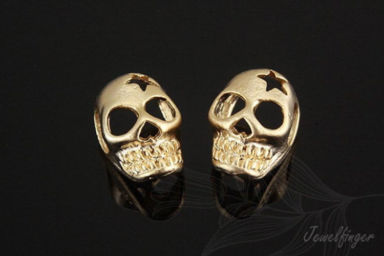 H623-Matt Gold Plated-(2pcs)-Skull Beads-Wholesale Metal Beads, [PRODUCT_SEARCH_KEYWORD], JEWELFINGER-INBEAD, [CURRENT_CATE_NAME]