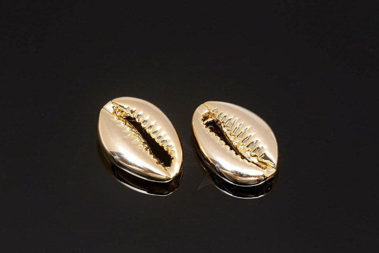 H1338-Gold Plated-(2pcs)-10.8*15.2mm Sea Shell Pendant-Clam Shell Charm-Cowrie Shell Beads-Wholesale Metal Beads, [PRODUCT_SEARCH_KEYWORD], JEWELFINGER-INBEAD, [CURRENT_CATE_NAME]