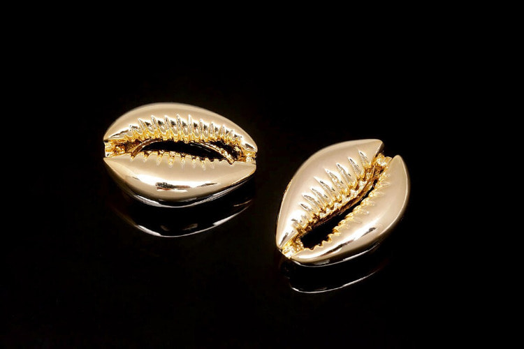 H1297-Gold Plated-(2pcs)-13.3*18 mm Sea Shell Pendant-Clam Shell Charm-Cowrie Shell Beads-Wholesale Metal Beads, [PRODUCT_SEARCH_KEYWORD], JEWELFINGER-INBEAD, [CURRENT_CATE_NAME]