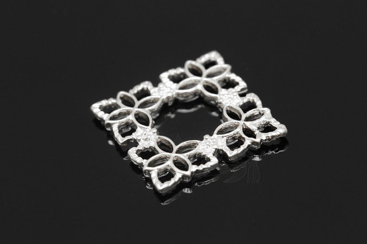 M1872-Matt Rhodium Plated-(2pcs)-Flower Square-Necklace Earrings Making Supply-Wholesale Charms, [PRODUCT_SEARCH_KEYWORD], JEWELFINGER-INBEAD, [CURRENT_CATE_NAME]