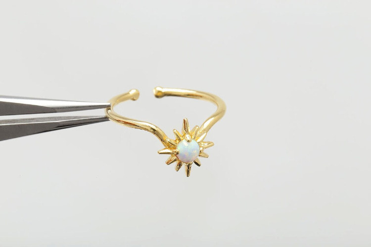 [W] R021-Gold Plated E-Coat Adjustable Ring-(20pcs)-Opal Sun Ring, Adjustable Opal Tiny Star Ring-Layering Ring-Everyday Jewelry-Jewelry Findings-Wholesale Ring, [PRODUCT_SEARCH_KEYWORD], JEWELFINGER-INBEAD, [CURRENT_CATE_NAME]