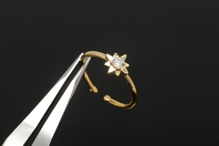 [W] R019-Gold Plated e-coat Anti Tarnish-(20pcs)-CZ Sun Ring, Adjustable Cubic Tiny Star Ring-Layering Ring-Everyday Jewelry-Jewelry Findings-Wholesale Ring, [PRODUCT_SEARCH_KEYWORD], JEWELFINGER-INBEAD, [CURRENT_CATE_NAME]