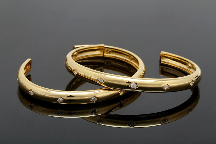 R028-Gold Plated-(1piece)-CZ Bold Bracelet-Star CZ Bangle-Wholesale Bracelet, [PRODUCT_SEARCH_KEYWORD], JEWELFINGER-INBEAD, [CURRENT_CATE_NAME]