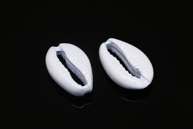 K498-White Coating-(2pcs)-White Coating Sea Shell Pendant-Clam Shell Charm-Cowrie Shell Beads-Wholesale Metal Beads, [PRODUCT_SEARCH_KEYWORD], JEWELFINGER-INBEAD, [CURRENT_CATE_NAME]