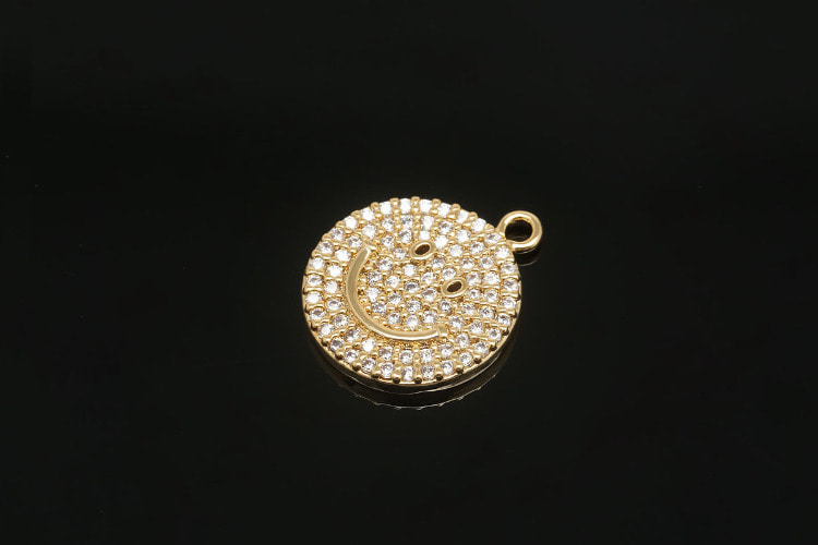 [W] F212-Gold Plated-(10pcs)-CZ Happy Face Charms-Micro Pave Smile Pendant-Necklace Earrings Making Supply-Wholesale Charms, [PRODUCT_SEARCH_KEYWORD], JEWELFINGER-INBEAD, [CURRENT_CATE_NAME]
