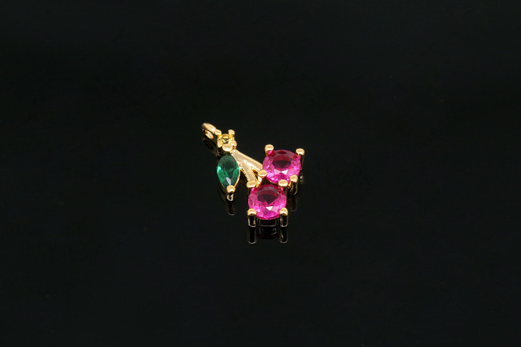 CH6009-Gold Plated-(2pcs)-Dainty Fruit Charms-Tiny Cubic Cherry Pendant-Wholesale Charms, [PRODUCT_SEARCH_KEYWORD], JEWELFINGER-INBEAD, [CURRENT_CATE_NAME]