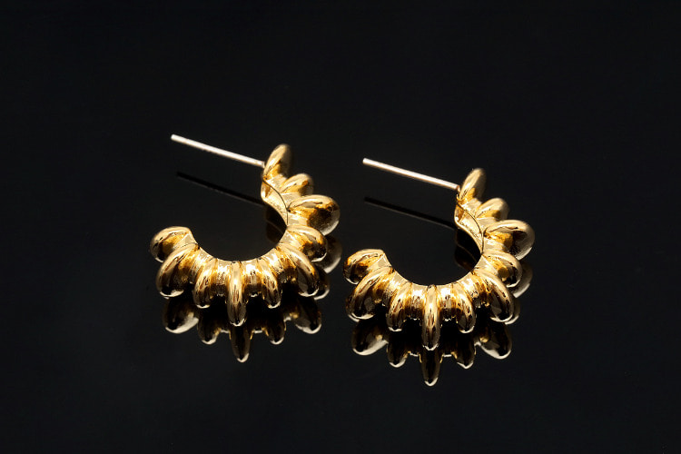 [W] CH6042-Gold Plated (10pairs)-22mm Unique Half Circle Earrings-Jewelry Findings-Jewelry Making Supply-Silver Post, [PRODUCT_SEARCH_KEYWORD], JEWELFINGER-INBEAD, [CURRENT_CATE_NAME]