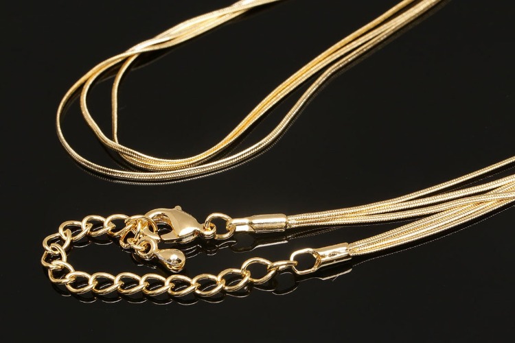 [W] B588-SN120 Flat Snake Chain-41cm+Extender 5 cm Gold Plated  3Line Tiny Snake Chain-Readymade Neckalce (20pcs), [PRODUCT_SEARCH_KEYWORD], JEWELFINGER-INBEAD, [CURRENT_CATE_NAME]