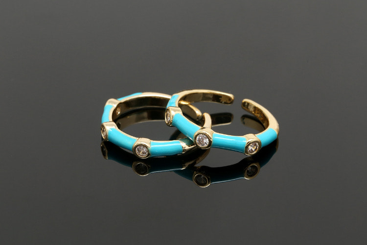 [W] CH6059-Gold Plated E-Coat Anti Tarnish-(10pcs)-CZ Turquoise Enamel Ring-Adjustable Ring-Layering Ring-Everyday Jewelry-Wholesale Ring, [PRODUCT_SEARCH_KEYWORD], JEWELFINGER-INBEAD, [CURRENT_CATE_NAME]