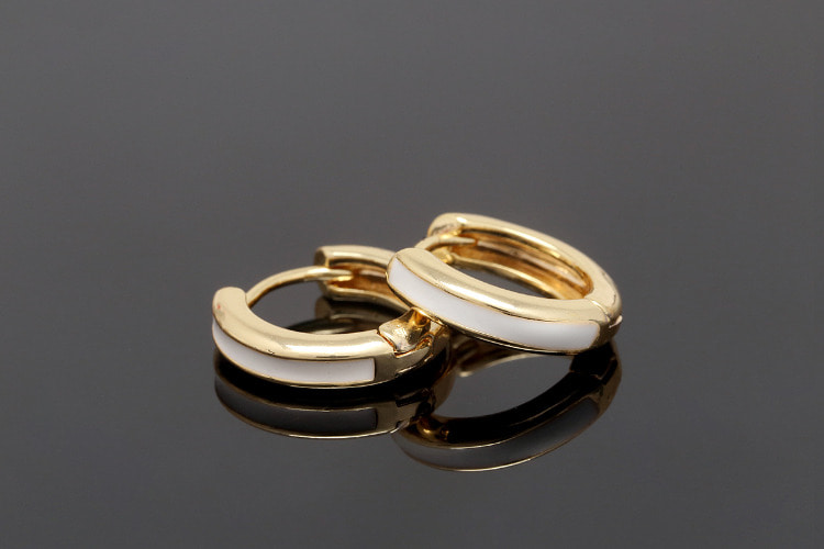 CH6049-Gold Plated (1pairs)-14mm White Epoxy Round Lever Back Earrings-Enamel Earrings-Nickel Free, [PRODUCT_SEARCH_KEYWORD], JEWELFINGER-INBEAD, [CURRENT_CATE_NAME]