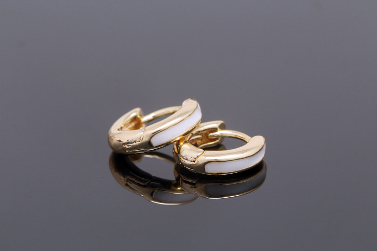 CH6051-Gold Plated (1pairs)-12mm White Epoxy Round Lever Back Earrings-Enamel Earrings-Nickel Free, [PRODUCT_SEARCH_KEYWORD], JEWELFINGER-INBEAD, [CURRENT_CATE_NAME]