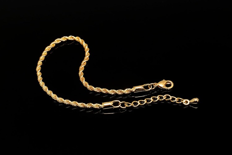 [W] R002-Gold Plated E-Coat Anti Tarnish FR 0.5 Rope Chain Bracelet-16cm+Extender 5cm (20pcs), [PRODUCT_SEARCH_KEYWORD], JEWELFINGER-INBEAD, [CURRENT_CATE_NAME]