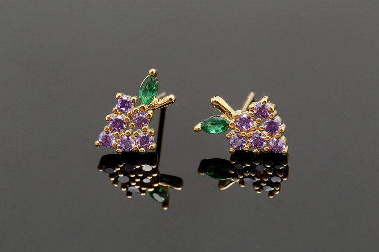 [W] CH6017-Gold Plated-(10pairs)-Dainty Fruit Earrings-Cubic Grape Earrings-Nickel Free-Silver Post, [PRODUCT_SEARCH_KEYWORD], JEWELFINGER-INBEAD, [CURRENT_CATE_NAME]