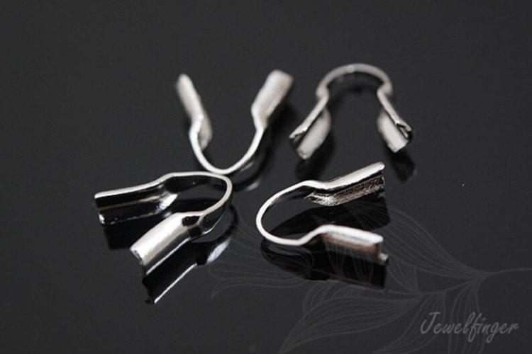 [W] B190-Rhodium Plated-Clamp-Crimp Cord End With Loop Findings (100pcs), [PRODUCT_SEARCH_KEYWORD], JEWELFINGER-INBEAD, [CURRENT_CATE_NAME]