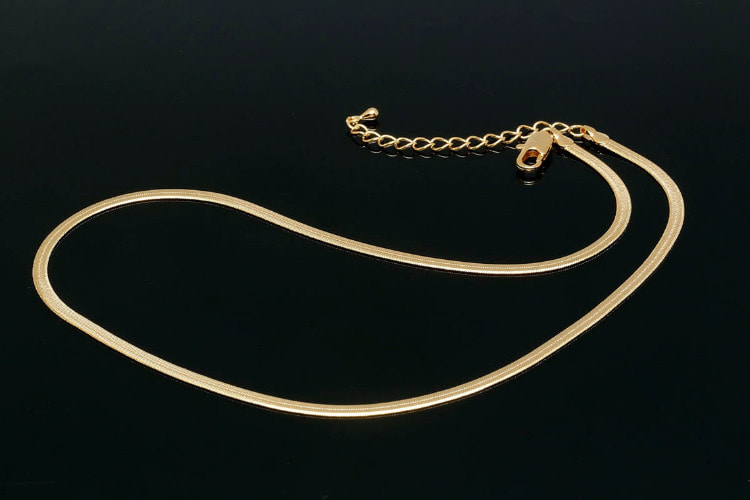 [W] B320-Gold Plated E-Coat Anti Tarnish Chain-SPD 135 6DC 3mm Snake Chain-41cm+Extender 5cm Flat Snake Chain-Readymade Neckalce(20pcs), [PRODUCT_SEARCH_KEYWORD], JEWELFINGER-INBEAD, [CURRENT_CATE_NAME]
