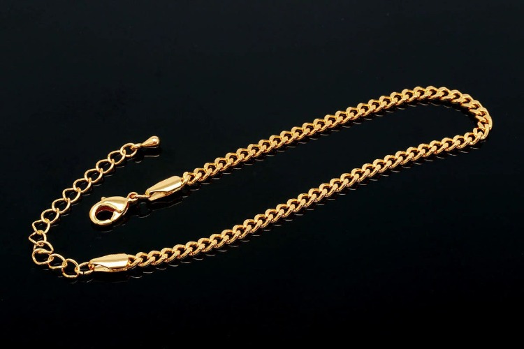 [W] R048-Gold Plated E-Coat Anti Tarnish-110-2 D/C Chunky Oval Purse Curb Chain Anklet-19cm+Extender 5cm Anklet (20pcs), [PRODUCT_SEARCH_KEYWORD], JEWELFINGER-INBEAD, [CURRENT_CATE_NAME]