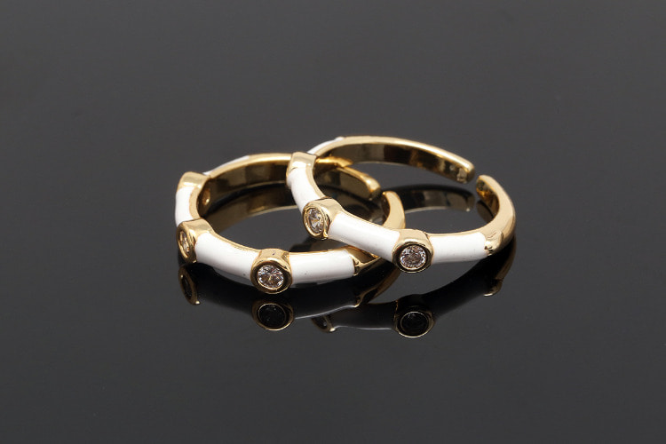 [W] CH6060-Gold Plated E-Coat Anti Tarnish-(10pcs)-CZ White Enamel Ring-Adjustable Ring-Layering Ring-Everyday Jewelry-Wholesale Ring, [PRODUCT_SEARCH_KEYWORD], JEWELFINGER-INBEAD, [CURRENT_CATE_NAME]