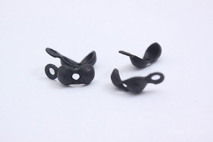 B075-Matt Black Plated-(60pcs)-End Tip Cove- Bead Tip Clamshells-Fold Over Crimp Bead-Knot Tip Cover Ends-Knot Covers-Connector Beads-Wholesale Zip, [PRODUCT_SEARCH_KEYWORD], JEWELFINGER-INBEAD, [CURRENT_CATE_NAME]