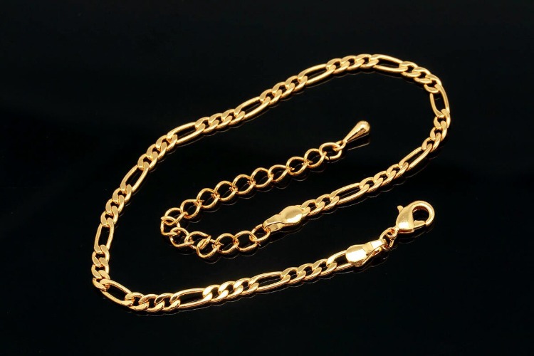 R049-Gold Plated E-Coat Anti Tarnish-FG 180 SCR Figaro Chain Anklet-19cm+Extender 5cm (1piece), [PRODUCT_SEARCH_KEYWORD], JEWELFINGER-INBEAD, [CURRENT_CATE_NAME]