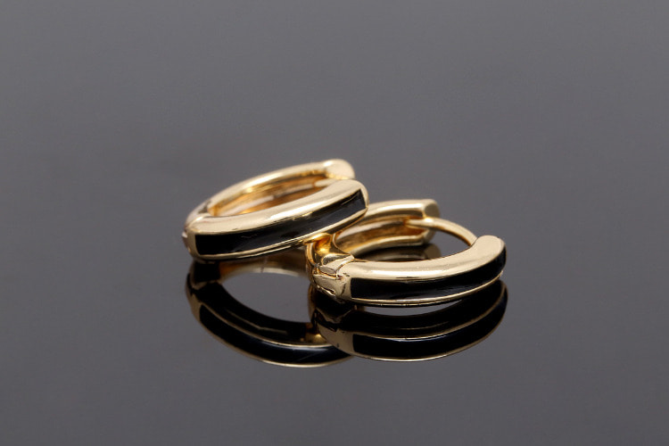 [W] CH6048-Gold Plated (10pairs)-14mm Black Epoxy Round Lever Back Earrings-Enamel Earrings-Nickel Free, [PRODUCT_SEARCH_KEYWORD], JEWELFINGER-INBEAD, [CURRENT_CATE_NAME]
