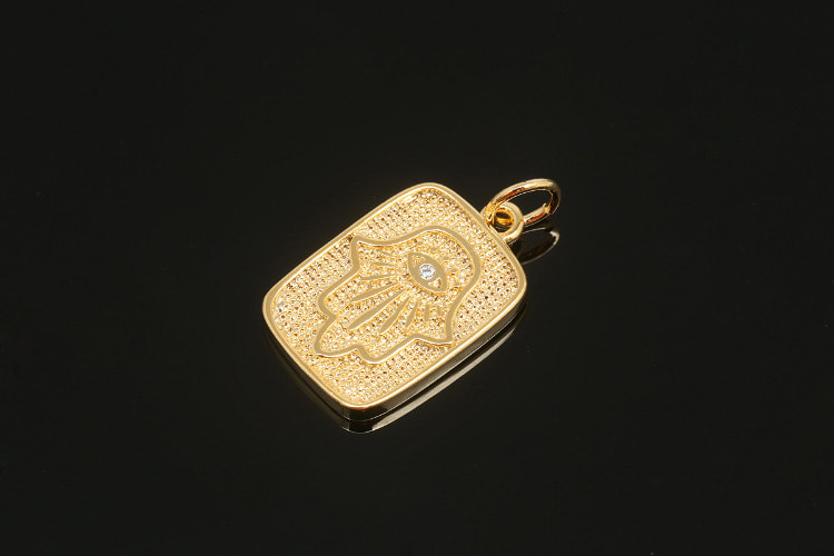 CH6026-Gold Plated-(2pcs)-CZ Hamsa Charms-Medallion Necklace Charm-Wholesale Charms, [PRODUCT_SEARCH_KEYWORD], JEWELFINGER-INBEAD, [CURRENT_CATE_NAME]