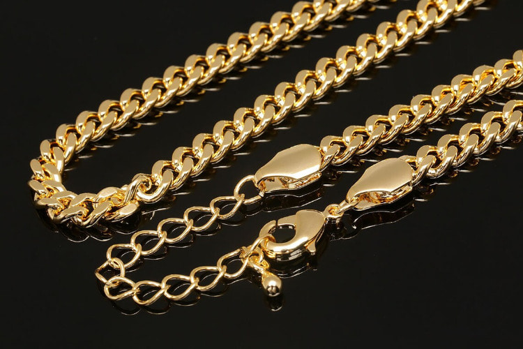 [W] B373-114-2DC Chain-41cm+Extender 5 cm Gold Plated Chunky Oval Purse Curb Chain (20pcs), [PRODUCT_SEARCH_KEYWORD], JEWELFINGER-INBEAD, [CURRENT_CATE_NAME]