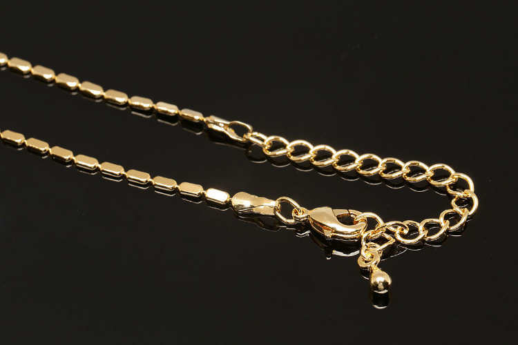 [W] F52-1.5B N D/C 1.5*3mm Tiny Rectangle Chain-41cm+Extender 5 cm Gold Plated  Flat Rectangle Chain-Readymade Neckalce(20pcs), [PRODUCT_SEARCH_KEYWORD], JEWELFINGER-INBEAD, [CURRENT_CATE_NAME]