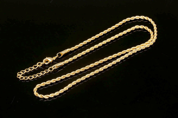 [W] B483-FR 0.5 Rope Chain Necklace-41cm+Extender 5 cm Gold Plated E-coat Anti Tarnish 2.5mm thick Bold Chain Necklace(20pcs), [PRODUCT_SEARCH_KEYWORD], JEWELFINGER-INBEAD, [CURRENT_CATE_NAME]
